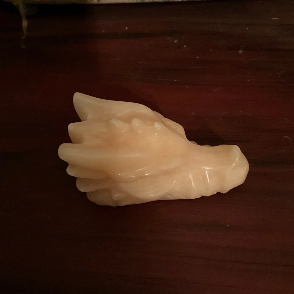Carved Peach Agate Dragon Head Sculpture Gemstone Crystal